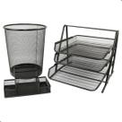 Kit Organizador de Documento Para Mesa Com Porta Caneta e Lixeira Metal 10 Litros Escritorio Home Office Papel A4