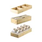 Kit Organizador de Gaveta com 01 Organizador Multiuso + 01 Organizador Rolos + 01 Organizador Temperos em Bambu Ou