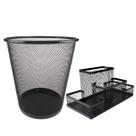 Kit Organizador de Mesa e Lixeira de Escritório, Porta caneta lápis, Porta treco, Lixeira Aramada 10l Preto Kit Organizador de Mesa e Lixeira de Escritório, Porta caneta lápis, Porta treco, Lixeira Aramada 10l Preto