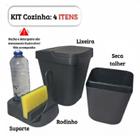 Kit Organizador de Pia Cozinha Plasmarc 4 Pças - Lixeira 4,8L Porta Detergente, Rodinho e Seca Talher