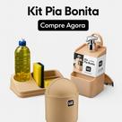 Kit Organizador De Pia + Porta Detergente + Lixeira 4L Com Tampa Capacete + Rodo Pia Porta Esponja