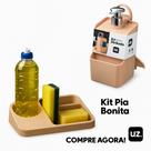 Kit Organizador De Pia + Porta Detergente + Rodo De Pia Bege Moderno Porta Esponja Multiuso UZ