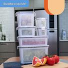 Kit Organizador Pote Geladeira Frutas, Verduras, Saladas Diversos Tamanhos com Travas, Cesto Válvula