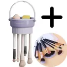 Kit Organizador Suporte Silicone Tigela Mais 7 Pincel Maquiagem Dobravel Limpeza