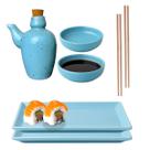 Kit Oriental 2 Pessoas Porcelana Azul Mesclado 110ml