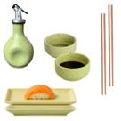 Kit Oriental 2 Pessoas Porcelana Verde Mesclado 60ml Jarra Amassadinha