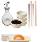 Kit Oriental 4 Pessoas Porcelana Creme Mesclado 60ml Jarra Amassadinha