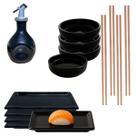 Kit Oriental 4 Pessoas Porcelana Preto 110ml Jarra Amassadinha Kit Oriental 4 Pessoas Porcelana Preto 110ml Jarra Amassadinha