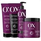 Kit OX Peptídeos Cabelos Crespos, Cacheados e Ondulados: Shampoo 240ml, Condicionador 240ml, Máscara de Tratamento 500g e Leave-in 300g