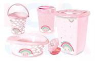 Kit P/o Bebe Lixeira, saboneteira, cesto, balde, bacia Arco Iris Plasutil