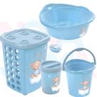 Kit P/o Bebe Lixeira,saboneteira,cesto,balde,bacia Urso Azul - plasutil