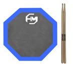 Kit Pad Estudo Bateria HM Az e Baquetas Torelli Marfim TQ200