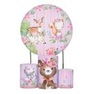 Kit Painel de Festa Redondo 1,50m, Trio de Cilindros e Painel Romano Personalizado - Fera Print