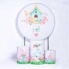 Kit Painel de Festa Redondo de 1,30m e Trio de Cilindros Boneca - Fera Print