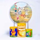 Kit Painel de Festa Redondo de 1,30m e Trio de Cilindros Ursinho Pooh - Fera Print
