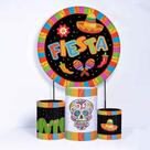 Kit Painel de Festa Redondo de 1,50m e Trio de Cilindros Fiesta - Fera Print