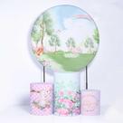 Kit Painel de Festa Redondo de 1,50m e Trio de Cilindros Jardim Encantado - Fera Print