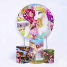 Kit Painel de Festa Redondo de 1,80m e Trio de Cilindros Mundo Mia - Fera Print