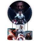 Kit Painel de Festa Redondo e Trio de Cilindros Novo Capitão América - Fera Print