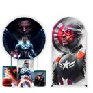 Kit Painel de Festa Redondo, Trio de Cilindros e Painel Romano Novo Capitão América - Fera Print
