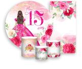 Kit Painel De Festa + Trio Capa Cilindro + Faixa Veste Fácil - 15 Anos Princesa Pink 007 Kit Painel De Festa + Trio Capa Cilindro + Faixa Veste Fácil - 15 Anos Princesa Pink 007