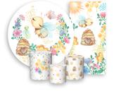 Kit Painel De Festa + Trio Capa Cilindro + Faixa Veste Fácil - Abelhinha Aquarela 001