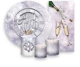 Kit Painel De Festa + Trio Capa Cilindro + Faixa Veste Fácil - Ano Novo Prateado Taças 003
