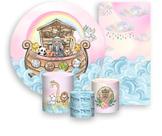 Kit Painel De Festa + Trio Capa Cilindro + Faixa Veste Fácil - Arca de Noé Cute Rosa 004