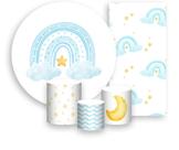 Kit Painel De Festa + Trio Capa Cilindro + Faixa Veste Fácil - Arco-íris Boho Azul 001