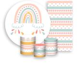 Kit Painel De Festa + Trio Capa Cilindro + Faixa Veste Fácil - Arco-Íris Boho Colorido 002