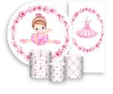 Kit Painel De Festa + Trio Capa Cilindro + Faixa Veste Fácil - Bailarina Tutu Rosa 003