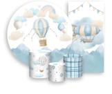 Kit Painel De Festa + Trio Capa Cilindro + Faixa Veste Fácil - Balões Aquarela Azul com Bege 002 Kit Painel De Festa + Trio Capa Cilindro + Faixa Veste Fácil - Balões Aquarela Azul com Bege 002