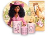 Kit Painel De Festa + Trio Capa Cilindro + Faixa Veste Fácil - Boneca Boiadeira Rosa 012