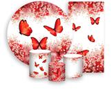 Kit Painel De Festa + Trio Capa Cilindro + Faixa Veste Fácil - Borboleta Vermelha Floral 017