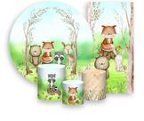 Kit Painel De Festa + Trio Capa Cilindro + Faixa Veste Fácil - Bosque Aquarela dos Animais 006 Kit Painel De Festa + Trio Capa Cilindro + Faixa Veste Fácil - Bosque Aquarela dos Animais 006