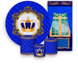 Kit Painel De Festa + Trio Capa Cilindro + Faixa Veste Fácil - Capitonê Coroa Realeza Azul 001