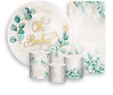 Kit Painel De Festa + Trio Capa Cilindro + Faixa Veste Fácil - Chá de Bebê Oh Baby Folhagens 013