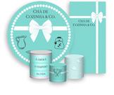 Kit Painel De Festa + Trio Capa Cilindro + Faixa Veste Fácil - Chá de Cozinha com Laço Branco 002