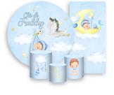 Kit Painel De Festa + Trio Capa Cilindro + Faixa Veste Fácil - Chá de Fraldas Menino Moreno 022