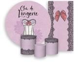 Kit Painel De Festa + Trio Capa Cilindro + Faixa Veste Fácil - Chá Lingerie Corpete Laços 001