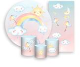 Kit Painel De Festa + Trio Capa Cilindro + Faixa Veste Fácil - Chuva de Amor Cute 005