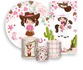 Kit Painel De Festa + Trio Capa Cilindro + Faixa Veste Fácil - Country Boiadeira Morena 006