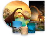 Kit Painel De Festa + Trio Capa Cilindro + Faixa Veste Fácil - Dinossauro Lago 001