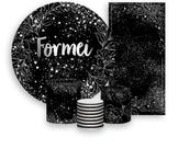Kit Painel De Festa + Trio Capa Cilindro + Faixa Veste Fácil - Efeito Brilhos Formatura Prateado 004