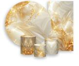 Kit Painel De Festa + Trio Capa Cilindro + Faixa Veste Fácil - Efeito Marmorizado Bege Claro Off White 042