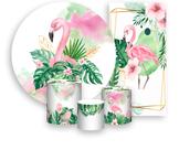 Kit Painel De Festa + Trio Capa Cilindro + Faixa Veste Fácil - Flamingo Rosa Aquarela 003