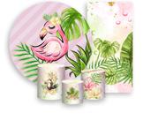 Kit Painel De Festa + Trio Capa Cilindro + Faixa Veste Fácil - Flamingo Tropical Rosa 001
