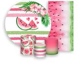Kit Painel De Festa + Trio Capa Cilindro + Faixa Veste Fácil - Fruta Melancia Listras Vermelhas 001