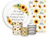 Kit Painel De Festa + Trio Capa Cilindro + Faixa Veste Fácil - Girassois Geométrico Frases 034