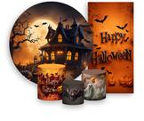Kit Painel De Festa + Trio Capa Cilindro + Faixa Veste Fácil - Halloween Casa Assombrada 015